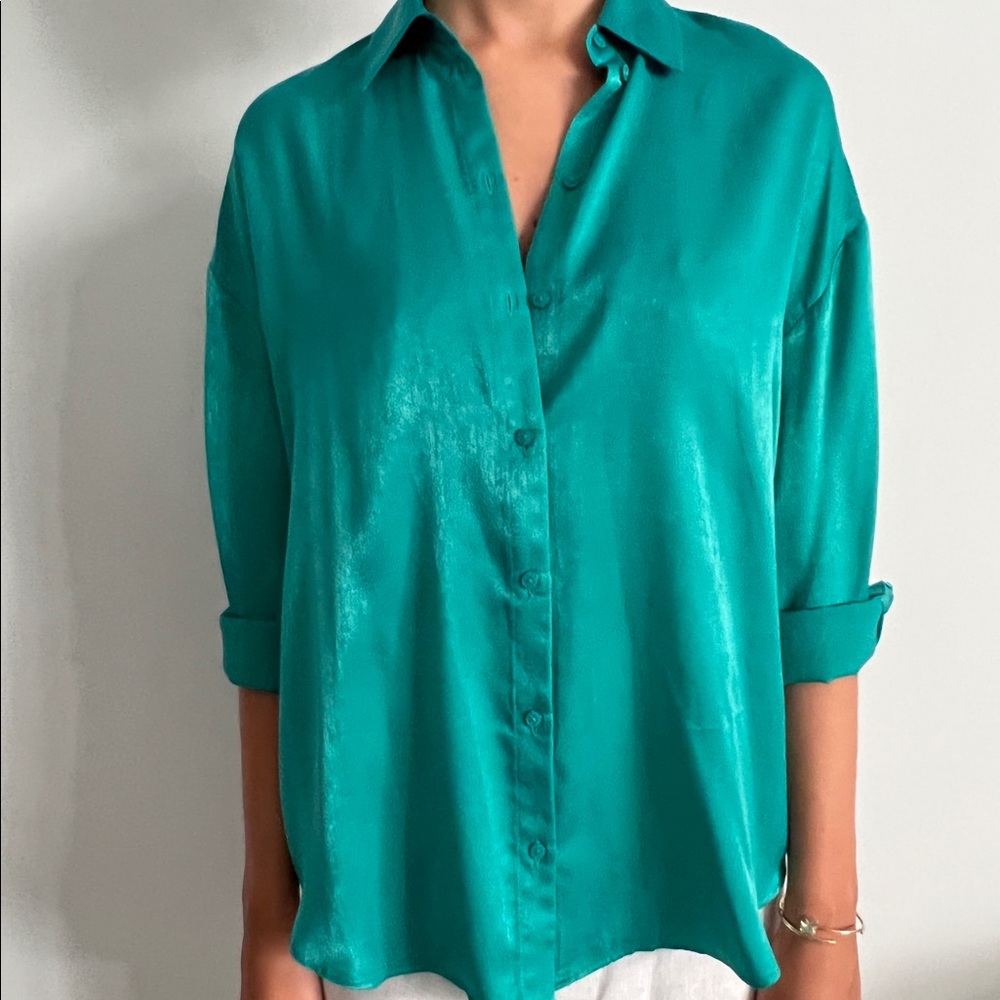 Zara Turquoise Button Down - Picture 2 of 3